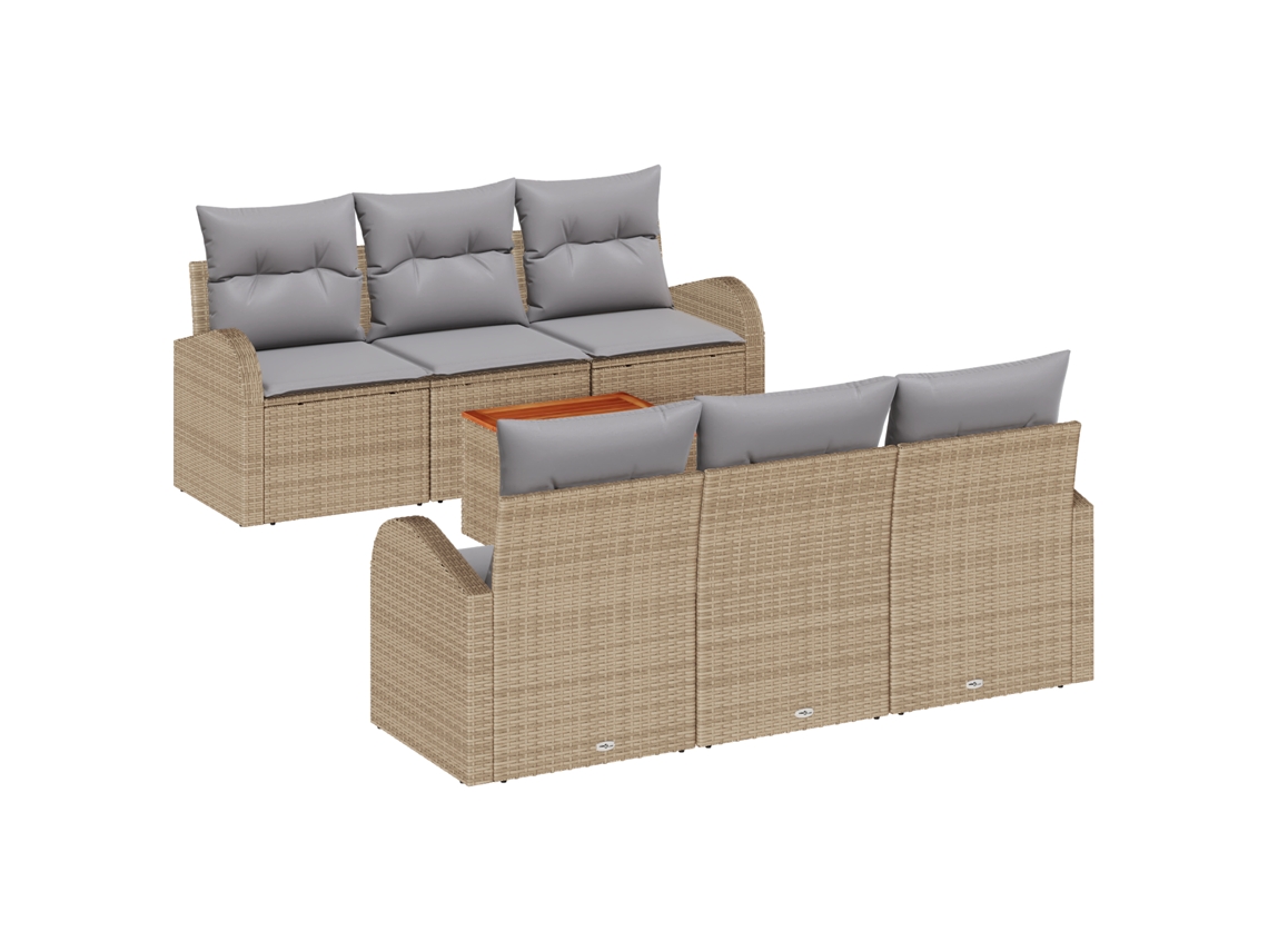 Conjunto 7 Sofá De Jardim Vidaxl Bege Vime Pe (55 X 55 X 37 Cm)