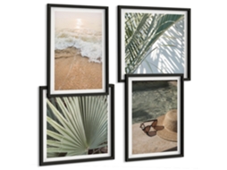 Composição De Quadros Na Parede Vistas Para O Mar, Penhascos, Portos Moldura Preta Quadros Para A Sala De Estar Espelharte (conjunto De 4 Imagens)