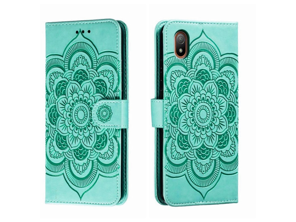 Capa De Couro Para Celular Com Padrão De Mandala Solar Em Relevo