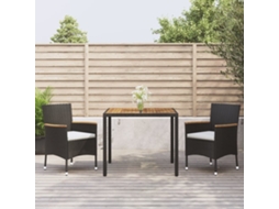 Vidaxl 3 Pcs Conjunto De Jantar P/ Jardim C/ Almofadões Vime Pe Preto