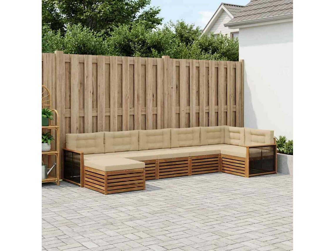 Vidaxl Conjunto De Sofás Para Exterior 7 Pcs Natural E Bege