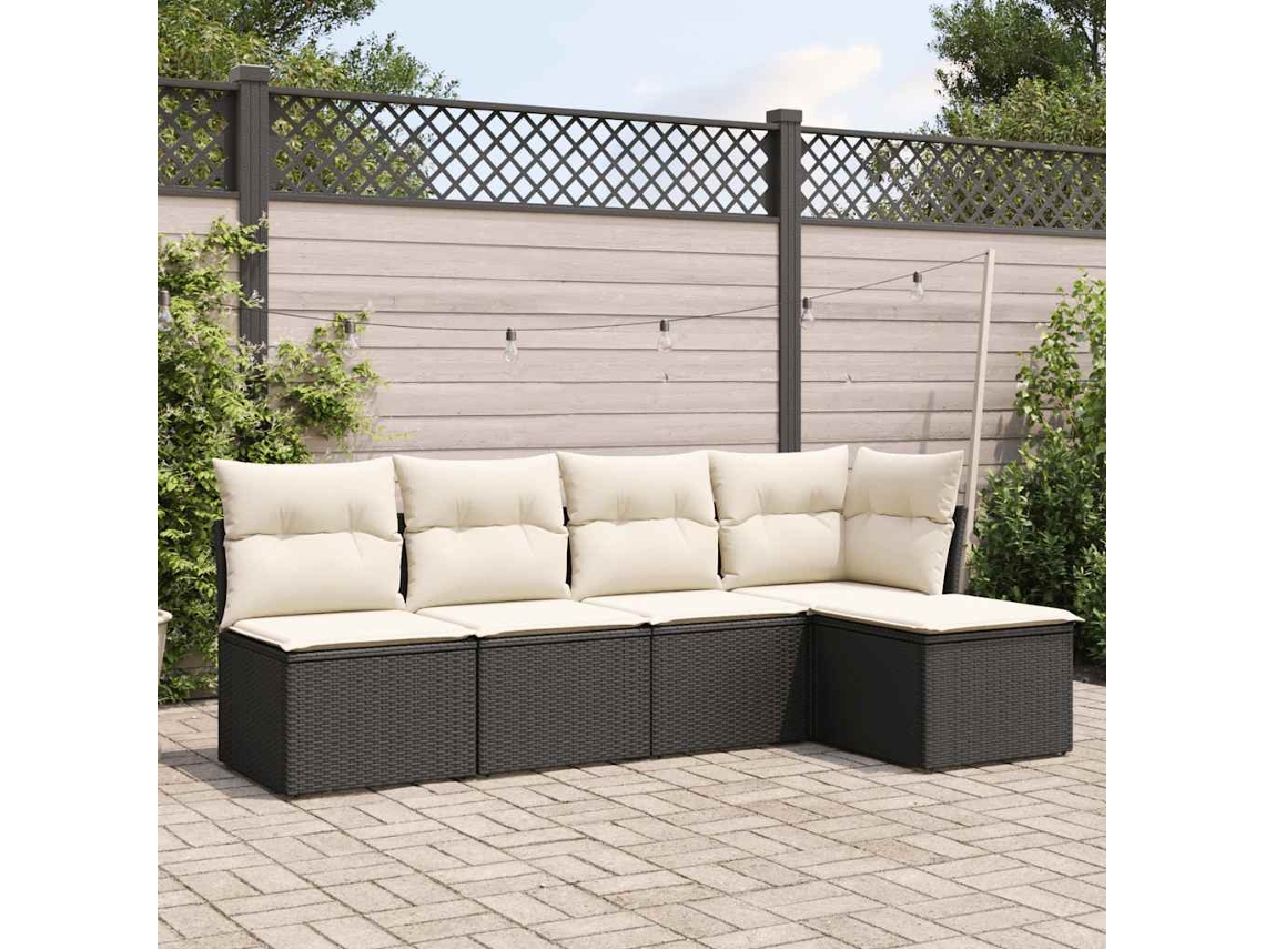 Vidaxl 5 Pcs Conjunto Sofás De Jardim Com Almofadões Vime Pe Preto