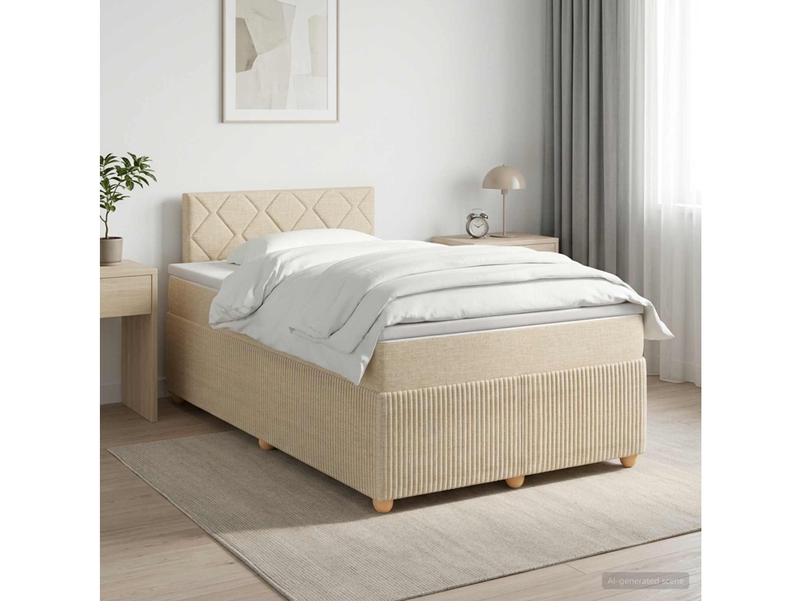 Vidaxl Cama Box Spring Com Colchão Creme 120 X 200 Cm Tecido