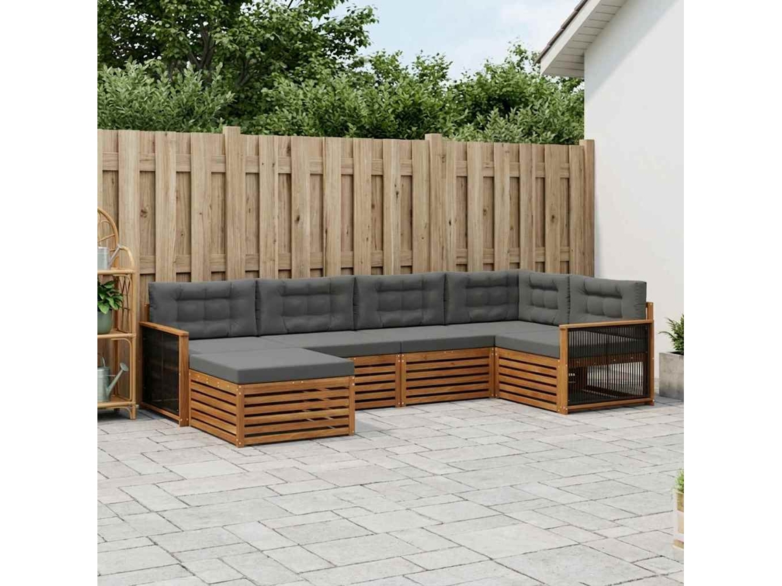 Vidaxl Conjunto De Sofás Para Exterior 6 Pcs Natural E Antracite