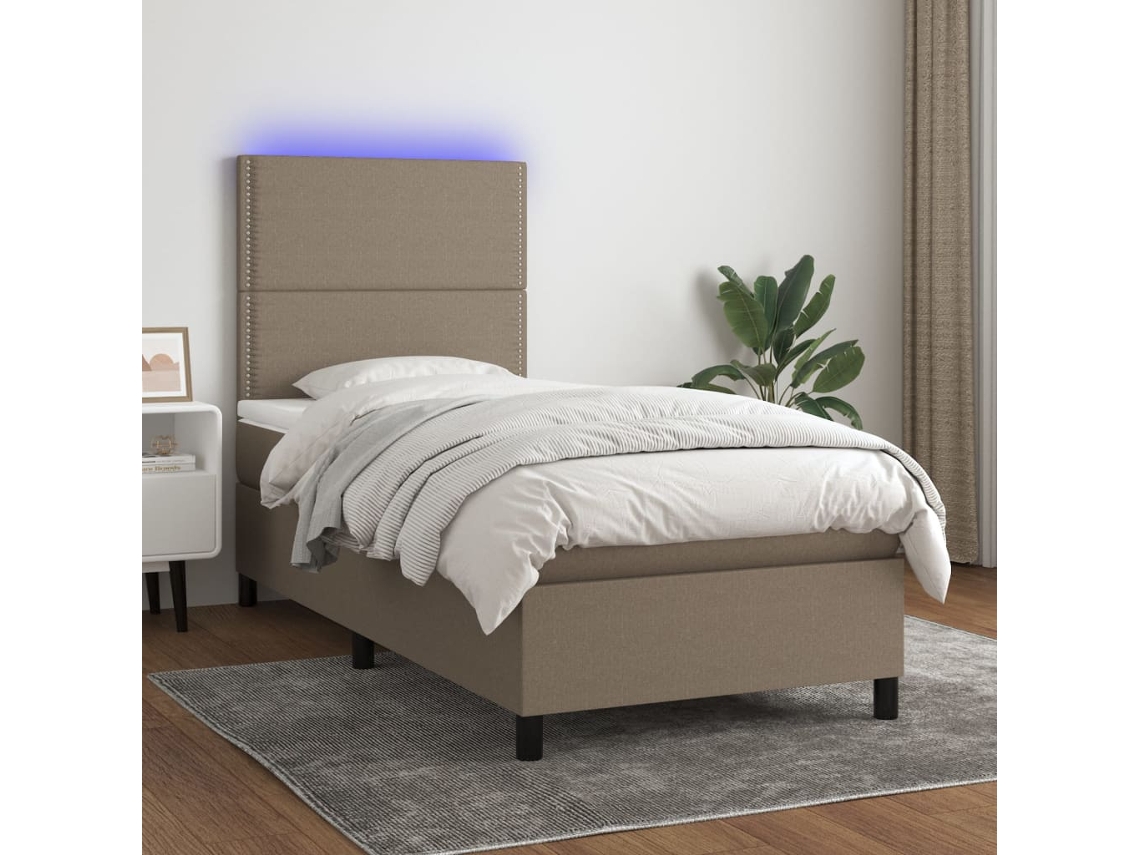 Cama Box Spring Colchão/led 100x200cm Tecido Cinza-acastanhado
