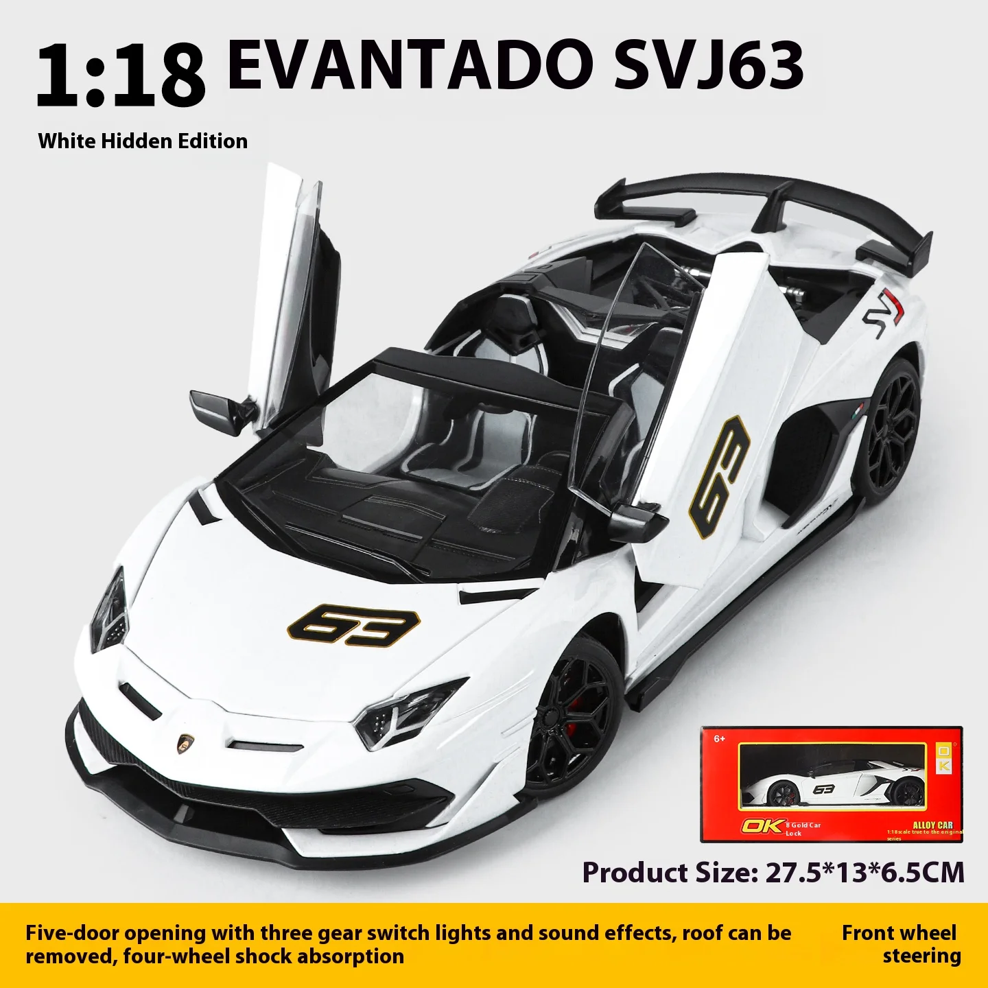 (branco) Simulação Do Interior De Um Modelo Grande De Supercarro Aventador Svj Na Escala 1/18