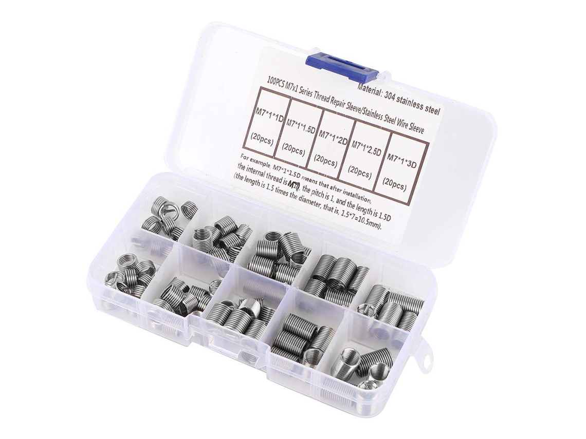 Conjunto De 100 Peças Insertos Espirais Para Reparo Roscas M7 Bucha
