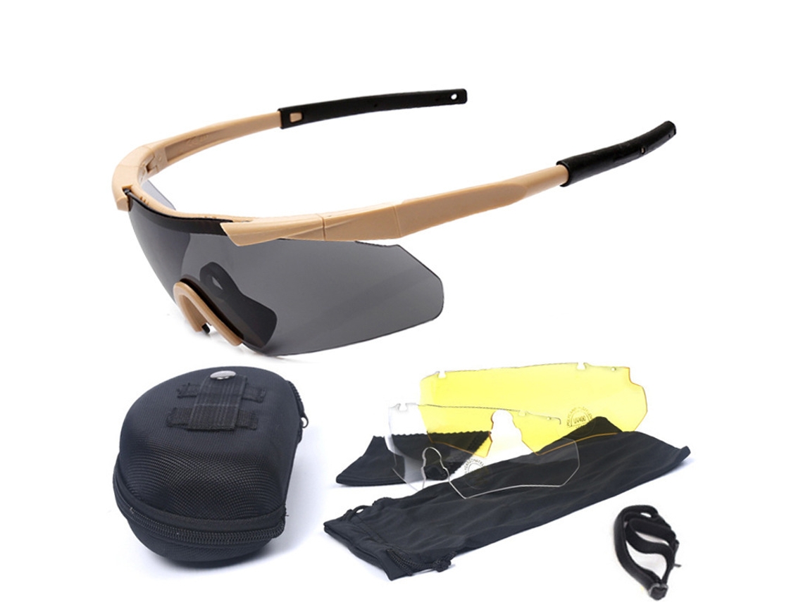 Óculos Táticos Impacto Resistente Com 3 Lentes Intercambiáveis