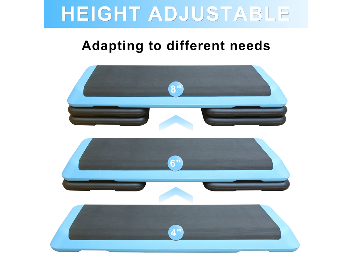 Plataforma Step 110cm Azul, 4 Suportes, Altura Regulável, Para Cardio E Força Em Home Gym.