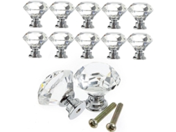 Conjunto De 10 Puxadores Cristal Homoyoyo 30mm Com Base Em Liga Zinco Para Armários E Gavetas Cozinha