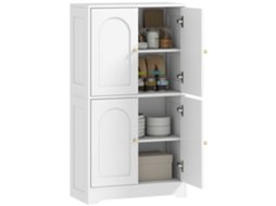 Aparador De Cozinha Com 4 Portas Arqueadas E 2 Prateleiras Ajustáveis, 60x30x110cm, Branco