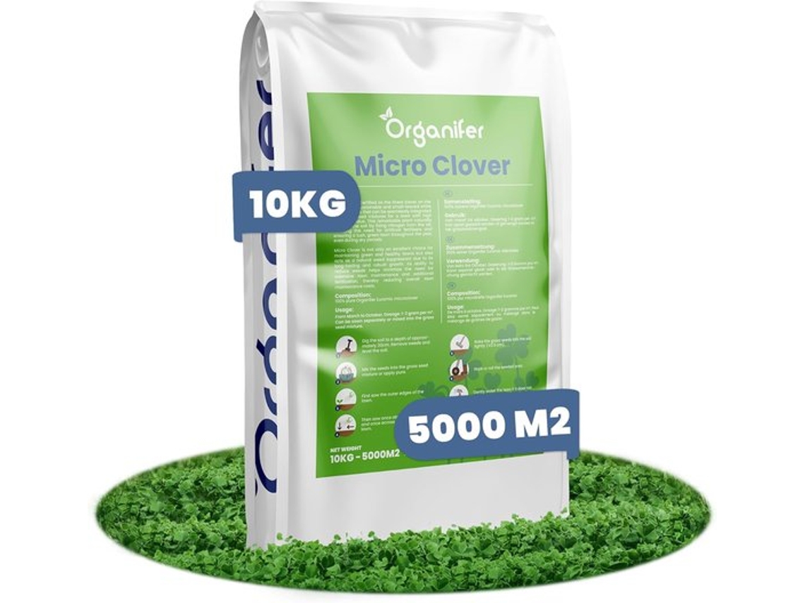 Relva Microclover Semente de Trevo Pura 10 Kg para 5000 M2 ORGANIFER