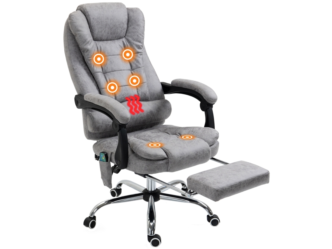 Cadeira De Escritório Com Função Massagem, Cadeira Ergonoma De Escrivaninha Com Função Reclinável E Aquecimento, Controle Remoto, Cinza-mhy