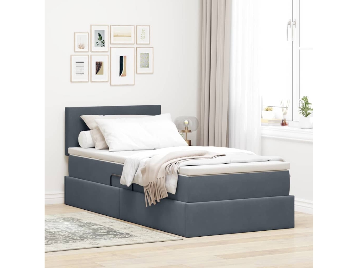 Vidaxl Cama de Armazenamento Led com Colchão Cinzento escuro