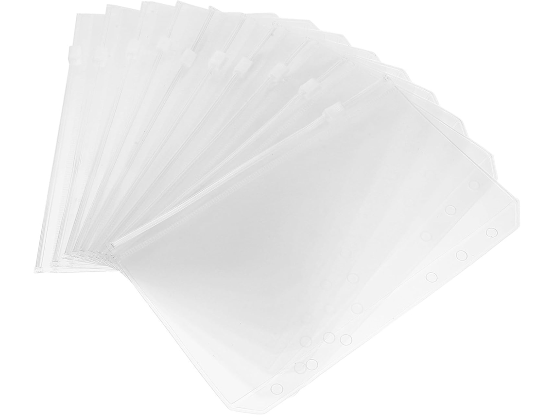 Pasta de PVC transparente Artibetter com 12 sacos para formato A6, com fecho de correr, fáceis de usar e com revestimentos pré-perfurados.