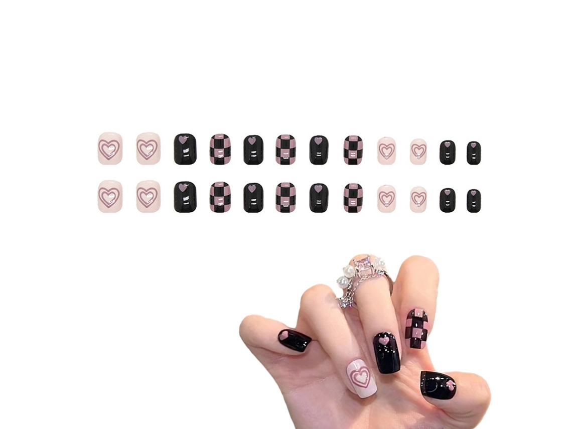Tips Para Unhas Em Estilo Doce E Legal Com Xadrez Modelo R668 Com Cola Para Unhas*