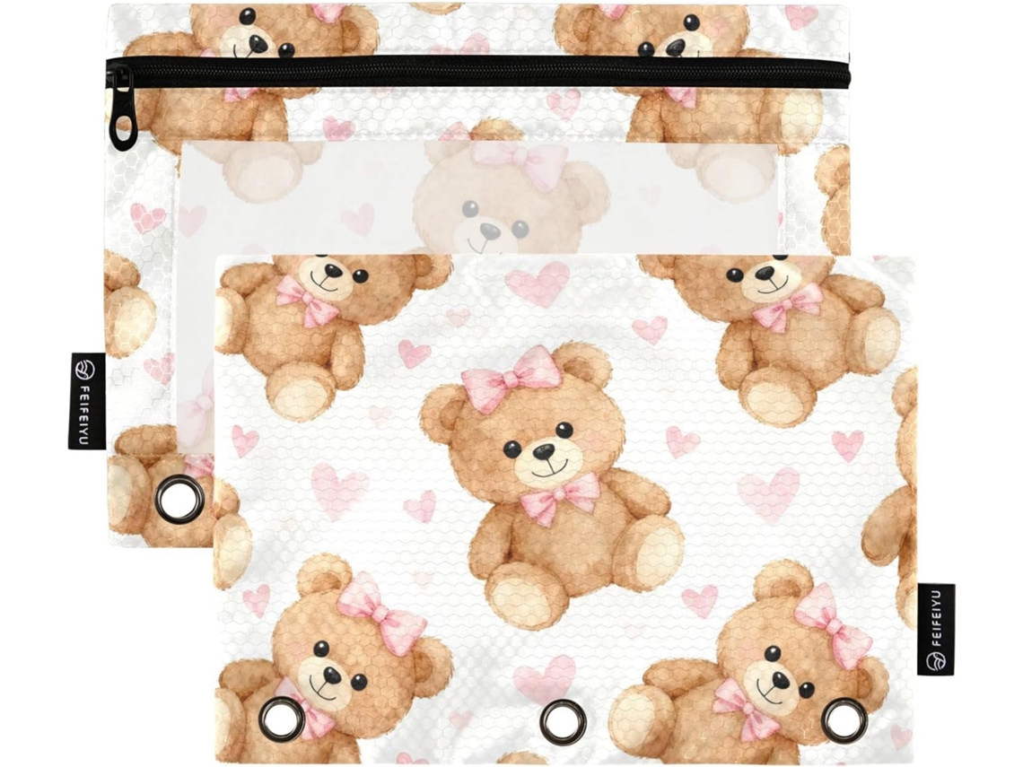 Pasta Organizadora De Documentos Com Estampa Urso Marrom, Janela Transparente, Bolsos E 3-bolsos Armazenamento
