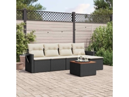 Vidaxl 6 Pcs Conjunto Sofás De Jardim C/ Almofadões Vime Pe Preto