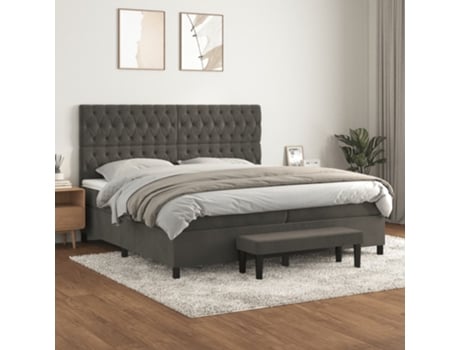Cama com Molas/Colchão 200X200 Cm Veludo Cinzento-Escuro