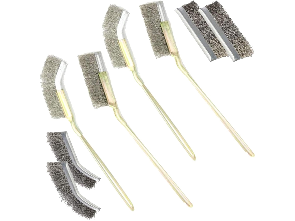 Escovas Metálicas Mini, Conjunto De 8 Escovas De Aço Inoxidável Com Cabo Reta E Curva, Acessórios De Limpeza Para Solda E Ferrugem