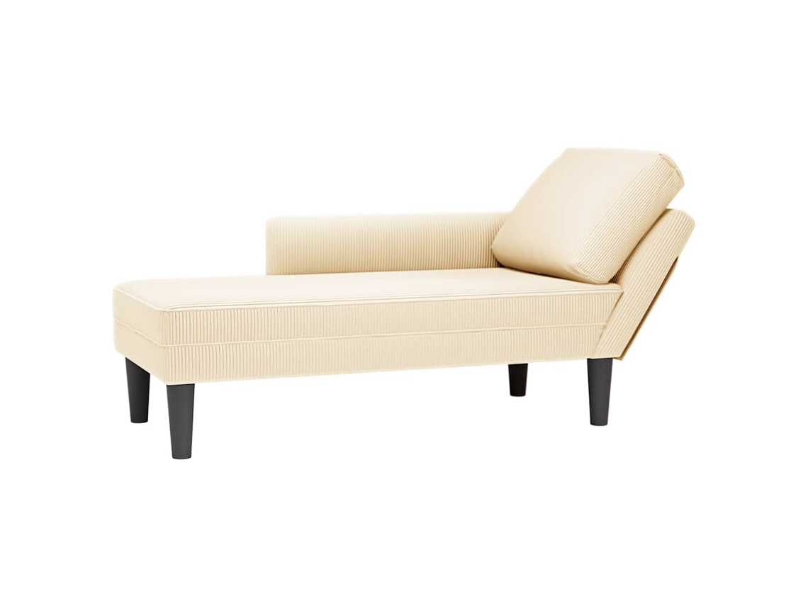 Vidaxl Chaise Lounge Com Almofada Tecido Corduroy Creme