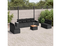 Vidaxl 9 Pcs Conjunto De Sofás P/ Jardim C/ Almofadões Vime Pe Preto