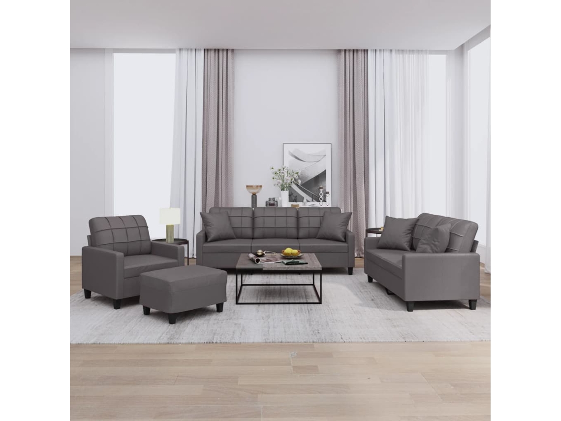 Vidaxl 4 Pcs Conjunto De Sofás Com Almofadas Couro Artificial Cinzento