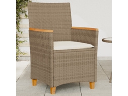 Cadeiras De Jardim C/ Almofadões 2 Pcs Vime Pe/madeira Bege Dkd Home Decor
