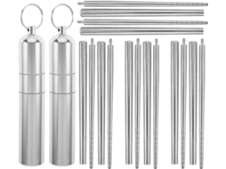 De 2 Pares De Pauzinhos Dobráveis Em Aço Inoxidável Com Estojo Metálico Compacto. Utensílios Gokoco
