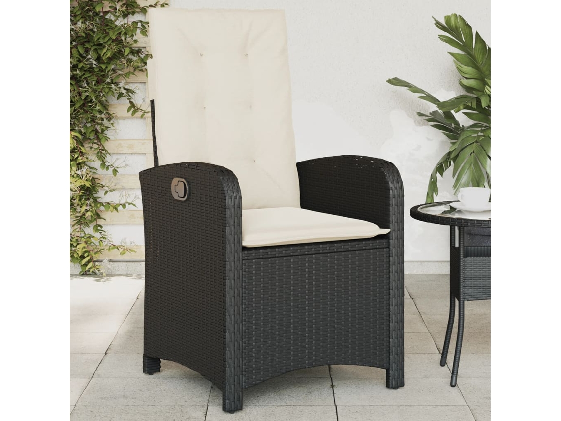 Vidaxl Cadeira De Jardim Reclinável C/ Almofadões Vime Pe Preto