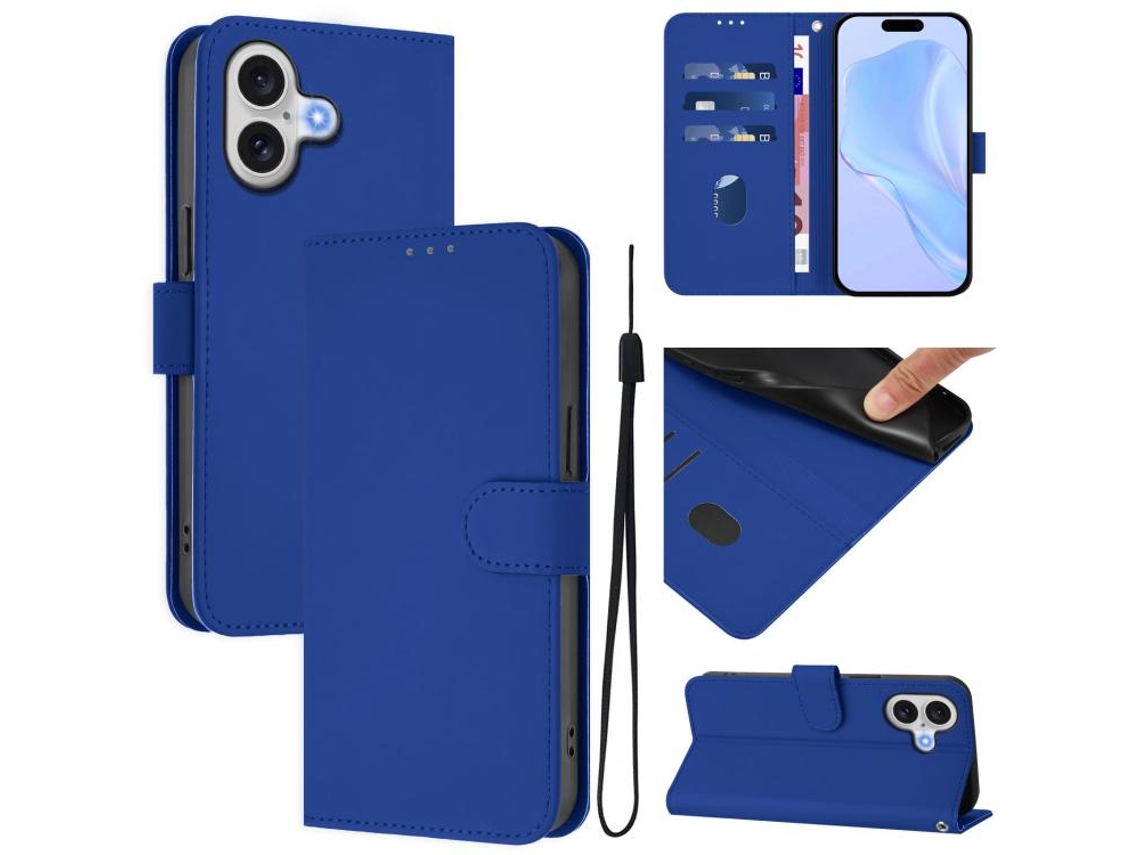 Capa De Couro Sintético Para Iphone 17 - Toque Suave - Cor Sólida - Com Cordão