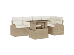 Conjunto 6 Conjunto De Sofá De Jardim Vidaxl Bege Vime Pe (234 X 124 X 85 Cm)