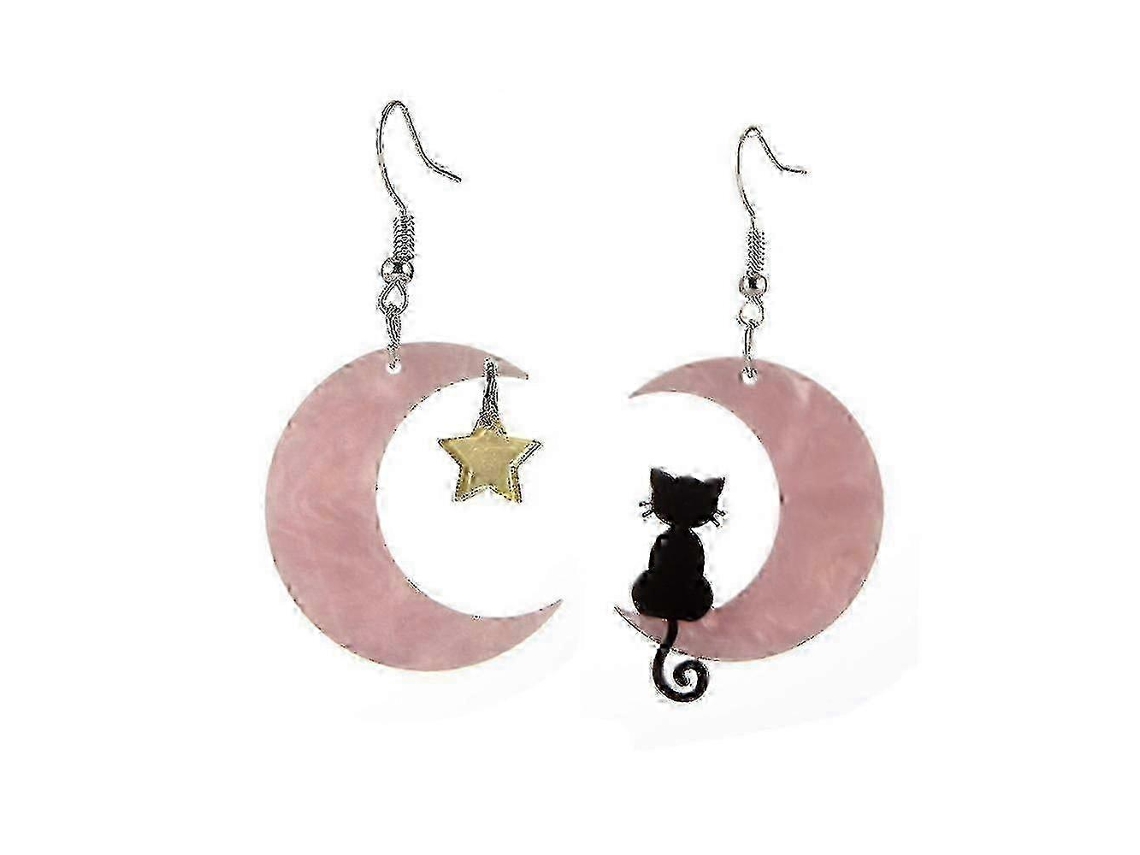 Brincos De Gatinho Lua E Estrela, Cor Bege, Para Meninas
