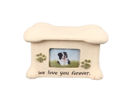Urna memorial para cinzas de cão com display de fotos e tampa em forma de osso com marca