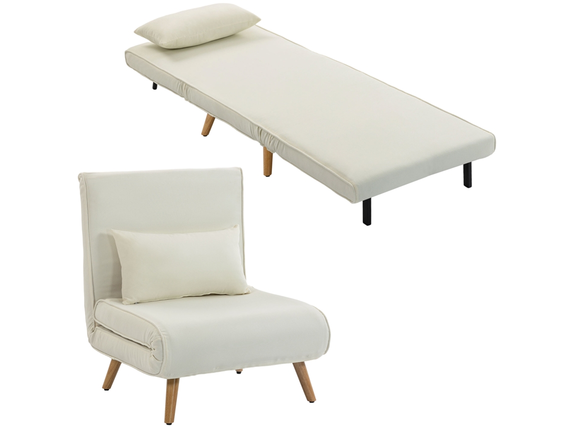 Poltrona Conversível 3em1 Cama 1l C/ Encosto5 Posições + Almofada Tecido, Creme