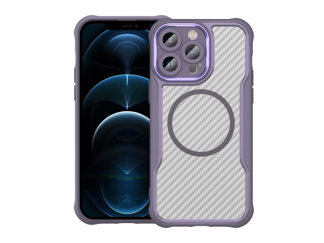 Capa Transparente Para Iphone 12 Pro - Textura De Fibra De Carbono - Magsafe