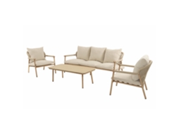 Guarda conjunto de jardim de 5 lugares com efeito de madeira e corda trançada + mesa baixa CONCEPT U
