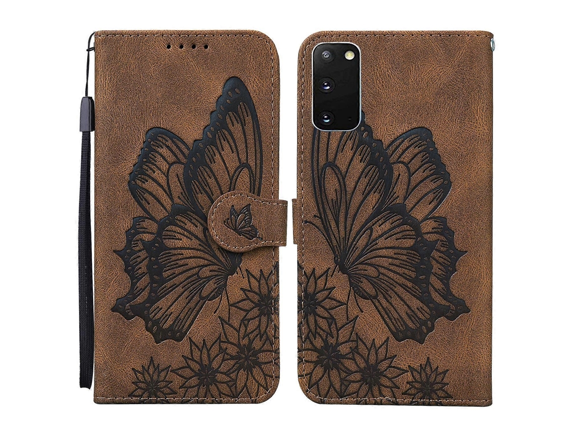 Capa De Couro Com Estampa De Borboletas Em Relevo, Estilo Retrô, Para Samsung Galaxy S20, Com Suporte, Compartimentos Para Cartões E Carteira.