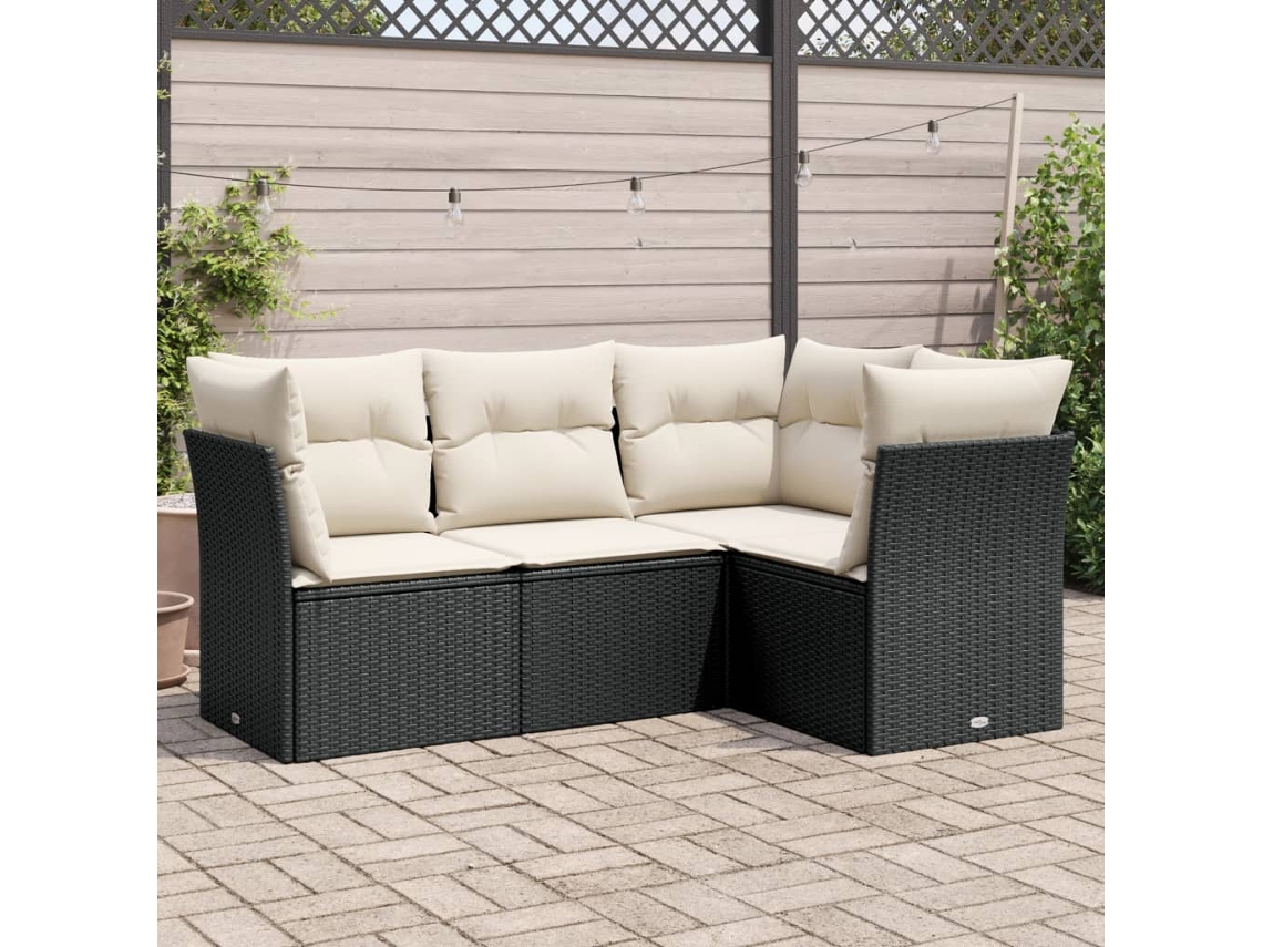 4 Pcs Conjunto De Sofás Para Jardimconjuntos Relax Jardimconjunto De Jantar C/ Almofadões Vime Pe Preto Cfw754183 Lovely Home