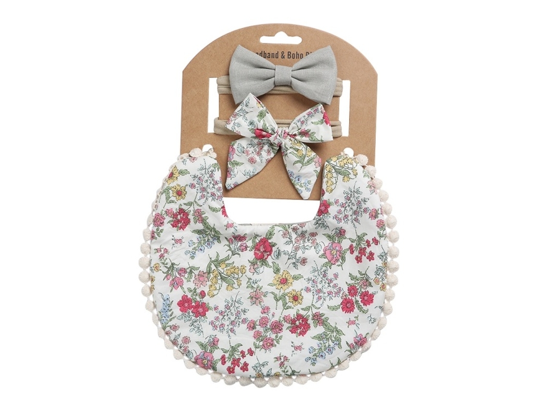 Lurelia Kit Babador Reversível Em Linho E Algodão Com Tiara Para Bebé, Variante Dp021-5
