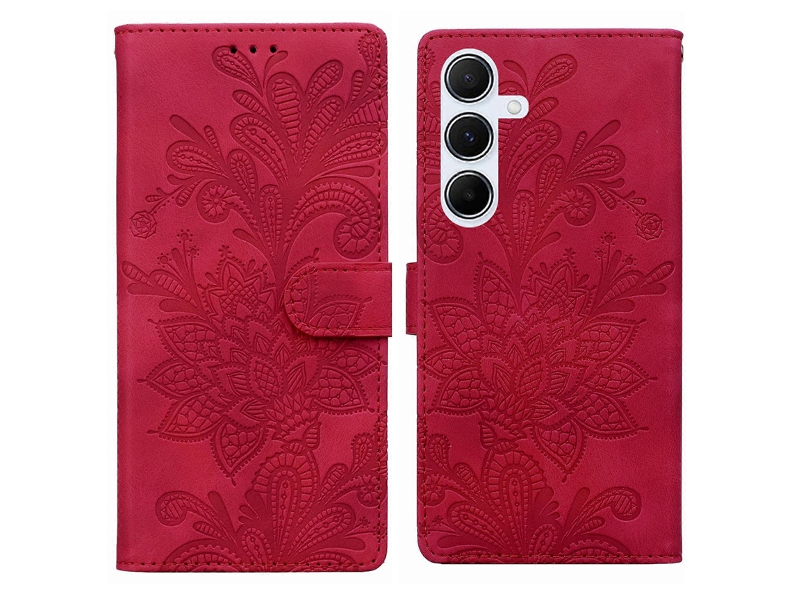 Capa De Celular De Pu Com Fivela Magnética E Estampa Floral De Renda E Alça De Pulso