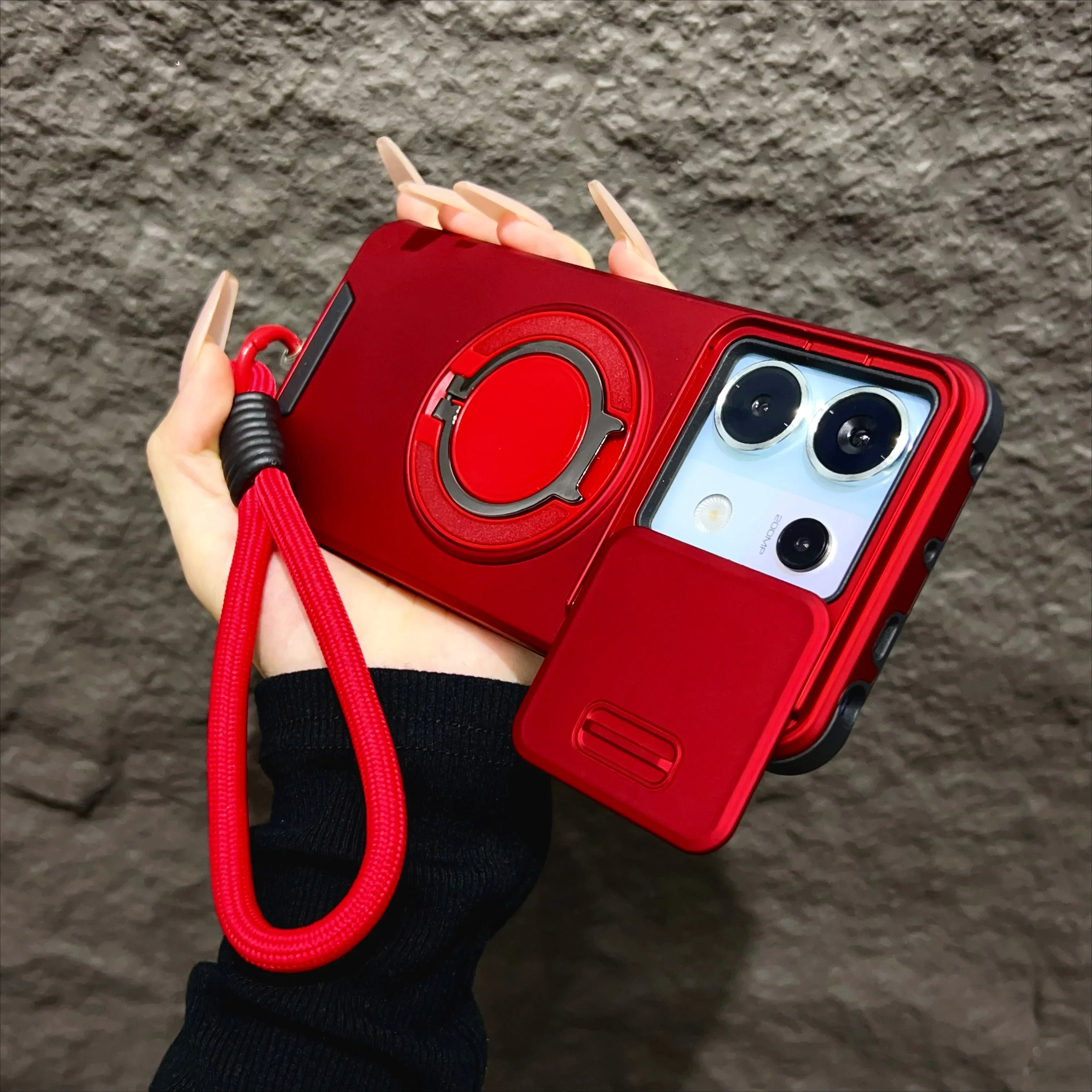 (vermelho, Redmi Note 13 Pro) Capa Protetora Com Suporte Giratório De 360°, Anel Metálico Magnético E Proteção Contra Impactos.