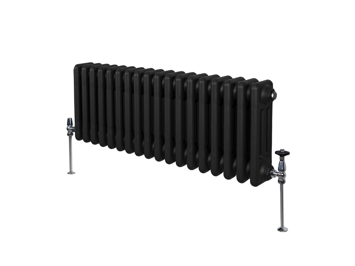 Radiador Horizontal Tradicional De 3 Colunas Em Preto, Aço Carbono 1.5mm, Potência 2501 Btu, Dimensões 300x832 Mm,