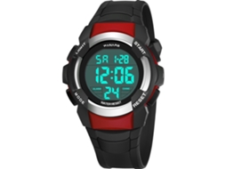 Reloj Digital Panars Luminoso 2 Zonas Horarias Impermeable Correa Pu Negro Rojo