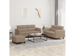 Vidaxl 3 Pcs Conjunto Sofás C/ Almofadões Couro Artificial Cappuccino