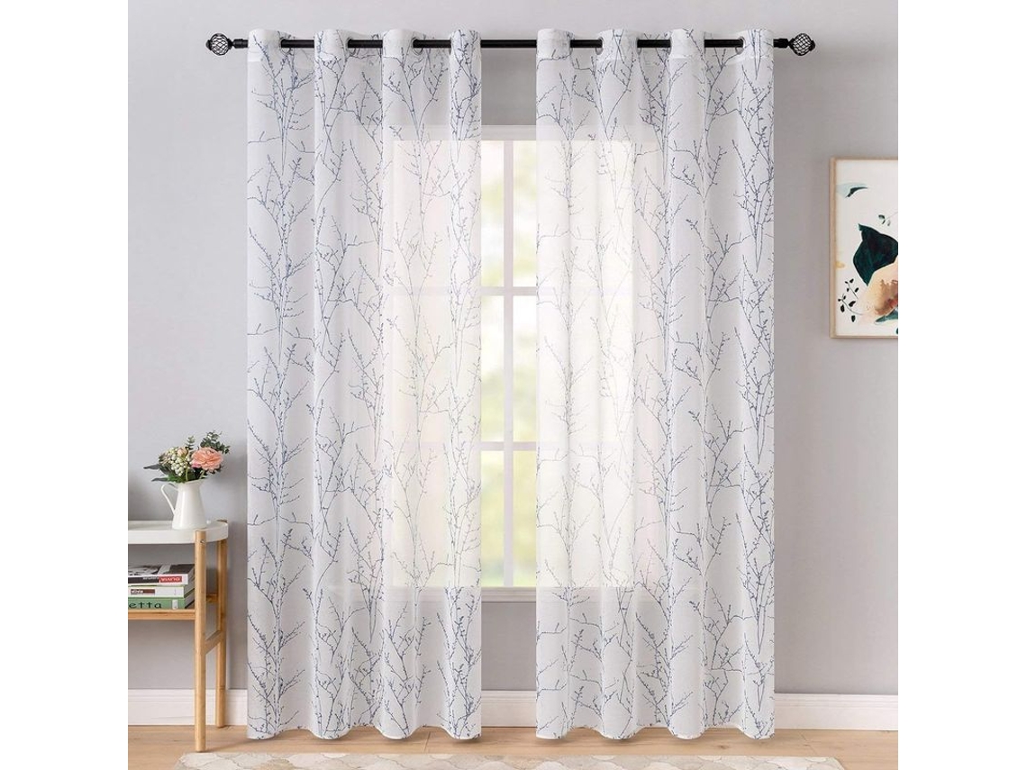 Rebe-cortinas Semitransparentes Estampadas Com Padrão De Rama Azul 140x245cm Para Janelas Decoração Duradouras