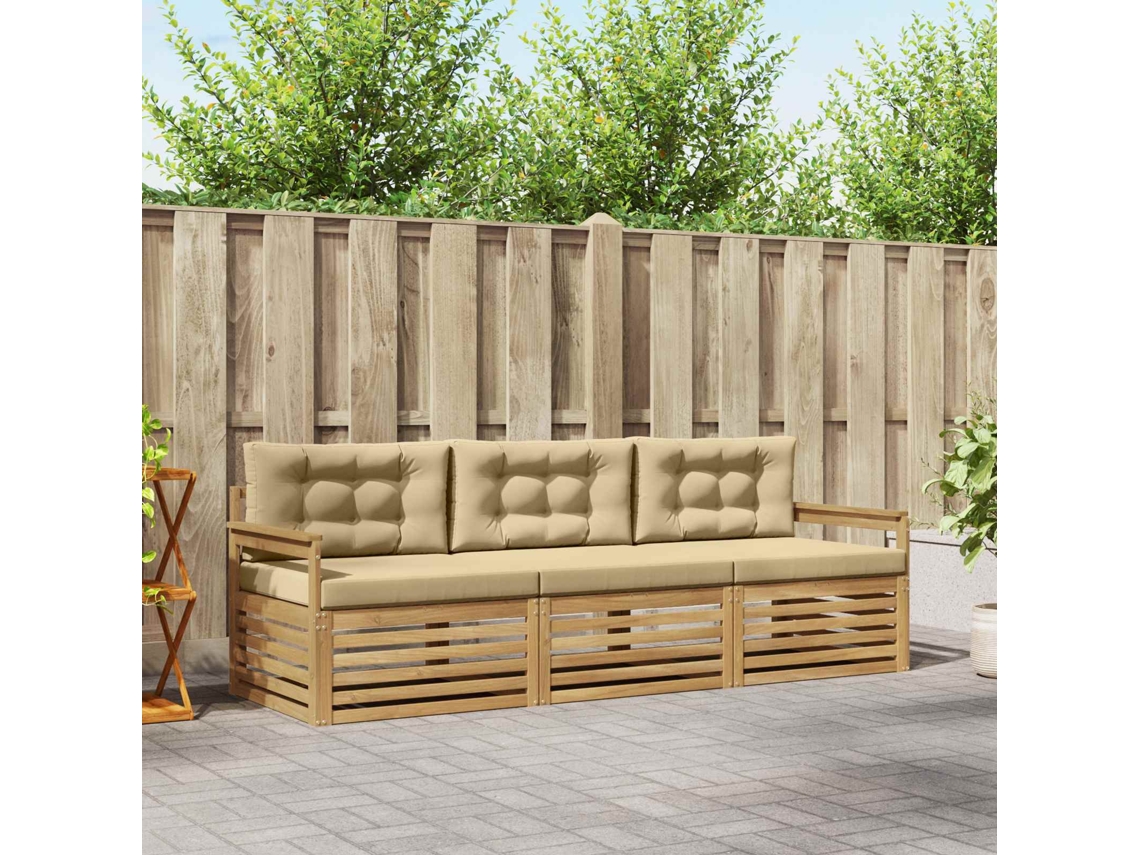 Vidaxl Conjunto De Sofás Para Exterior 3 Unid. Branco E Bege Poliéster