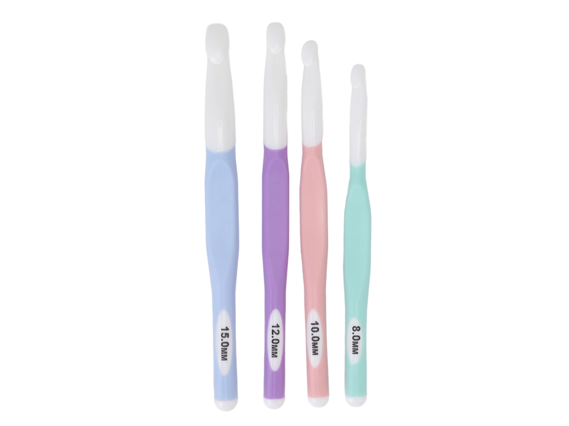 Conjunto de 4 agulhas de crochê ergonômicas Slowmoose com escala transparente para tricotar tapetes, cobertores e cachecóis.