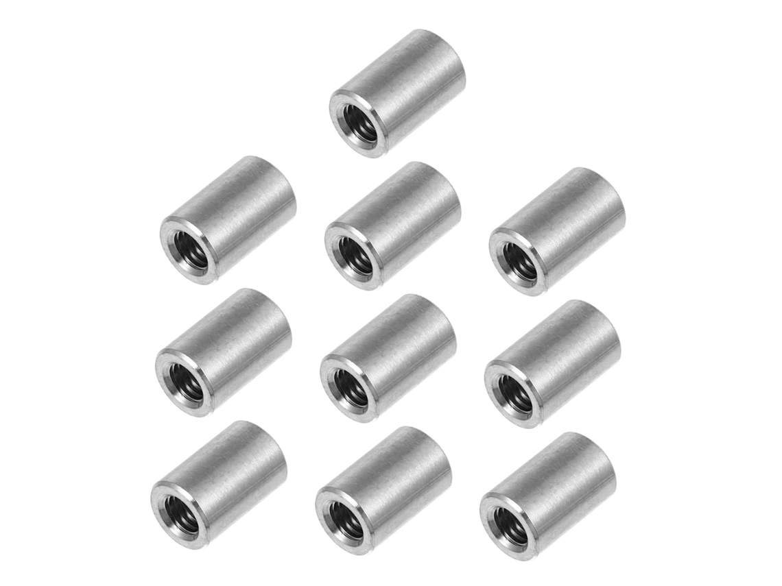 Conjunto de 10 porcas cilíndricas em aço inoxidável para soldagem, design profissional e durabilidade.