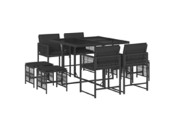 Conjunto de 9 Jantar para Jardim com Almofadões Vime Pe Preto MAISON EXCLUSIVE